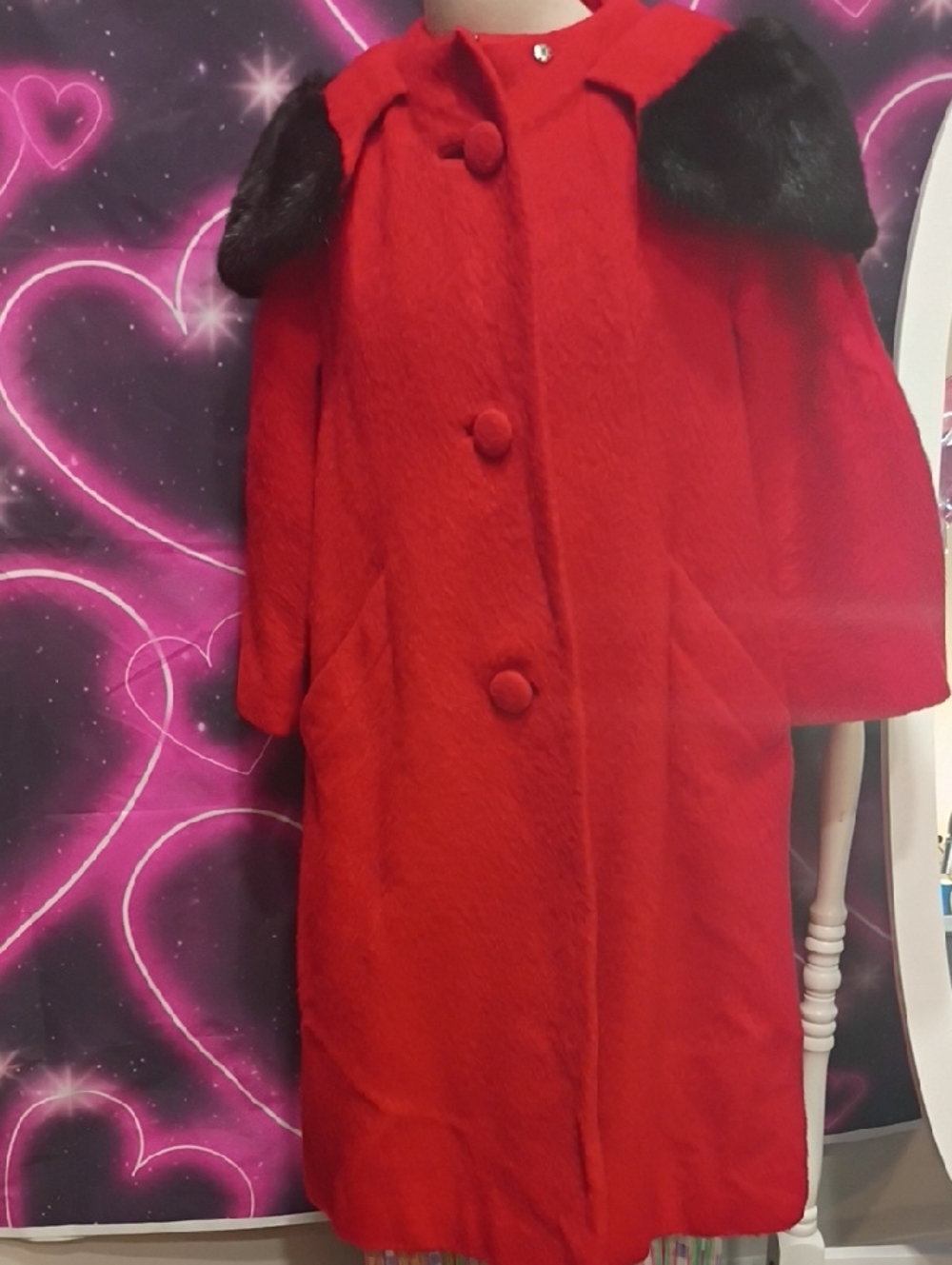 Vintage Lilli Ann red Wool Fur Collar - Women Jackets & Coats